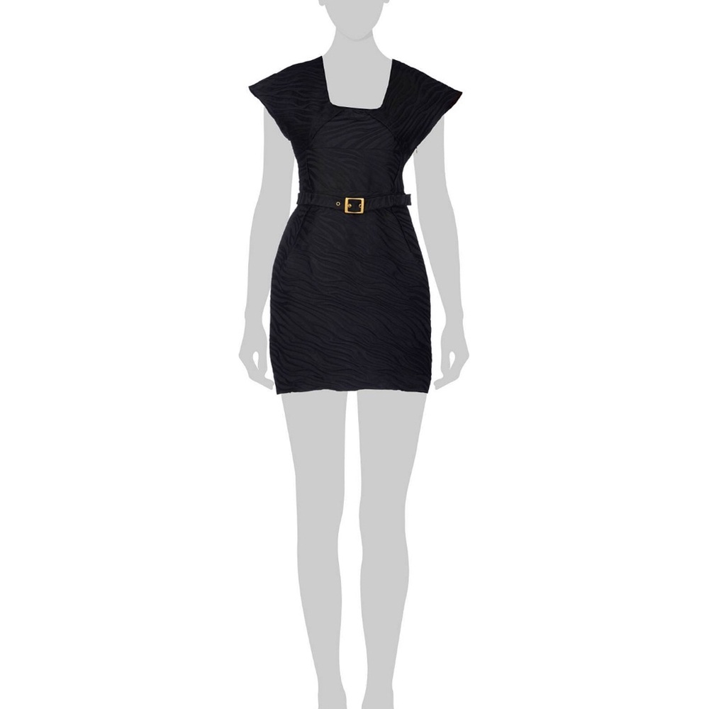 Black and Gold Sheath Mini Dress with Cap Sleeves